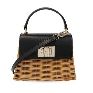 NWT Furla leather and wicker / rattan bag